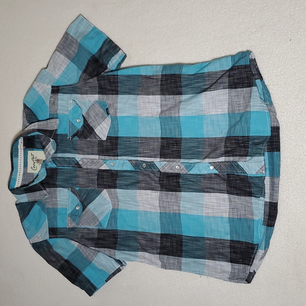 Coastal Men’s western style plaid Short Sleeve pearl snap buttons. Size XL